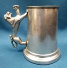 Vtg Made In England Clear Bottom   Lion panther Handle Pewter Tankard Mug
