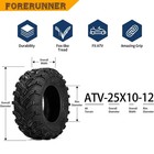 Set 2 25x10-12 Atv Tires 6ply 25x10x12 Mud Utv Tires All Terrain Heavy Duty