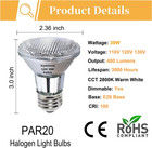 Dimmable Par20 Halogen Flood Bulbs 39w 120v 2800k For Track Lights