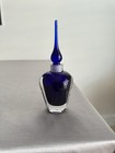 Studio Art Glass Crystal Perfume Bottle Hand Blown Stopper Clear Over Cobal Blue