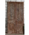 Antique Carved Double Door Brass Studs Bedroom Door Sliding Barn Doors 80x42