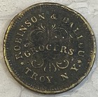 1863 Civil War Merchant Brass Token  Robinson And Ballou Grocers Troy  Ny  19 Mm