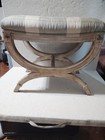 Vintage Regency Style X Frame Vanity Stool Upholstered Bench Ottoman Antique   
