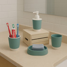 4-piece Bathroom Set     Soap Dispenser  Dish  Tumbler  Toothbrush Holder Teal