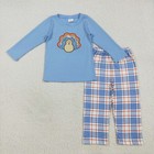Thanksgiving Cute Applique Turkey Sibling Clothes Set And Romper
