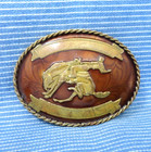 Cowboy Bucking Horse Trophy Belt Buckle Western Ribbons German Silver Vtg cpa477