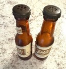 Vintage Schlitz Beer Bottle Salt   Pepper Shakers Glass W metal Caps Excellent  