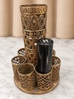 Vintage Hollywood Regency Brass Filigree 7 Lipstick Perfume Vanity Holder 1950   s