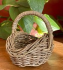 Vintage 1980 s Wicker Basket W  Handle Small Miniature 4 l  X 3 w  X 4 75 h