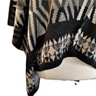 Southwestern Tribal Serape Poncho Cardigan Shawl Wrap Black Neutral Multi 