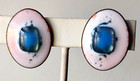 Vintage Kay Denning 1960s Modernist Copper Enamel Earrings Pink   Blue Read