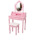 Vanity Makeup Dressing Table Set Makeup Mirror 4 Drawers Desk W  Cushioned Stool