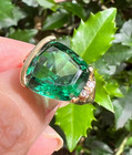 Vintage 10k Yellow Gold Green Quartz Ring Unusual Geometric Form Ornate Design