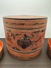 Vintage Burmese Kun-it Betel Box Bagan Yun Lacquerware 4-pc Hand Incised