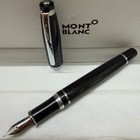 New Montblanc Meisterstuck 146 Fountain Pen Black Sliver Metal Trim W  Gift Box