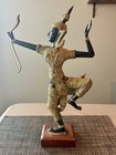 Thai Prince Rama Vintage Bronze Shooting A Bow Statue With Wood Base 17 5    Hindu