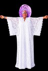 Women   s White African Lace Kaftan Robe W  Purple Headwrap One Size