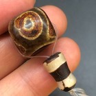Unique Tibetan Old Agate Dzi 3 Eyes Three Hole Wye Bead A16