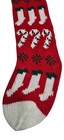 Vintage Knit Christmas Stocking 22    Red Green White Candy Cane Rustic Holiday 