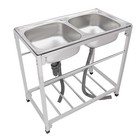Commercial Stainless Steel Sink  Kitchen Freestanding Double Bowl Utility Sink