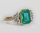 Vintage Art Deco Style Lab Created Emerald Engagement Ring 14k Yellow Gold Fn