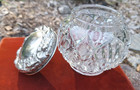 - Antique Glass Vanity Dresser Powder Jar Sterling Silver Lid From An Estate -