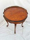 Antique French Table Entry Stand Round Top Floral Hand Cut  Inlays And Fret Work