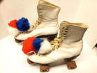 Vtg Chicago Roller Skates Sz 8 Style 750 76p Wheels White W pom Poms   Bells Box