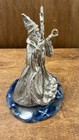 Vintage Pewter Wizard Figurine Crystal Ball Staff Agate Base Fantasy Statue 6   
