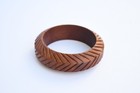 Set Of Two Vintage Wooden Bangle Bracelet  Brown Carved Boho Ethnic