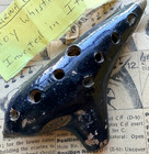 H  Fiehn Ocarina 90 12 Hole Austria Black Antique Painted Clay Flute 4 5    W box