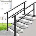 Outdoor Stair Handrail 2-6 Step Adjustable Railing Galvanized Steel Black 2 Pack