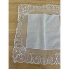 Vintage White Lace Embroidered Handkerchief Floral Scalloped Edge Hanky