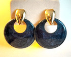 Vintage Gold Tone Metal Gray Swirl 1 5  Doorknocker Dangle Pierced Earrings