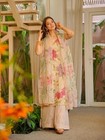 Women Indian Floral Embroidered Kurti Palazzo Set Dupatta Xl Festive Party Wear