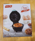 Dash Mini Bundt Maker Aqua 4 In Personal Cake Machine Non-stick Dual Plates New