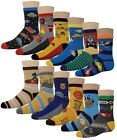 12 Pairs Boys Assorted Colorful Novelty Design Crew Socks