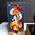 Vintage 1950s Isk Japan Mechanical Fur Monkey On Cycle Tin Toy Working Box Rare