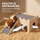 Wood Guinea Pig Hideout With Ramp Hay Holder Indoor Small Pet Cage House
