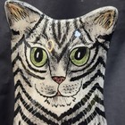 2001 Cats By Nina 8    Ceramic Tabby Cat Vase Tiger Striped With Green Eyes