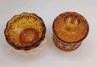 Vintage Le Smith Amber Glass Moon And Stars 2 Pc Fairy Lamp 6 5 