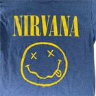 Nirvana Men s Smiley Face Graphic S s Nevermind Crew Neck T-shirt Blue      medium