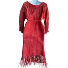 Vintage Ren Ellis Red Suede Fringe Dress Western Small Boho Chic Native American