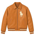 Polo Varsity Bomber Jacket  Genuine Cowhide Leather  Camel Brown   Rl