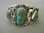 Southwestern Native American Navajo 3-stone Turquoise Sterling Silver Bracelet