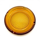 Vintage Amber Waffle Diamond Glass Ashtray Mcm Retro 8   
