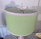 Nwot Pretty Pink Cake Pedestal Lamp With Green Lampshade Girl s Baby Room Ribbon