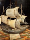 Vintage Mid Century Cow Horn Sailing Ship Model Made In Italy Folk Art Boat Mcm