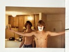 Vintage Photo Shirtless Handsome Guys Men Long Hair Shaving Cream