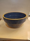 Vtg Antique Clay City Pottery Blue Stoneware Mixing Bowl Picket Fence 10 1 4 